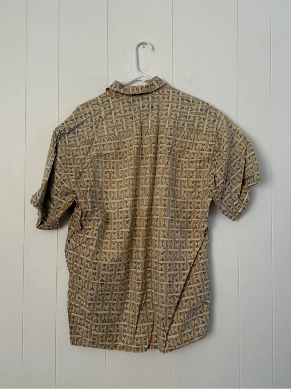 Pierre Cardin Short-Sleeve Button-Down in Tan Geometric Pattern